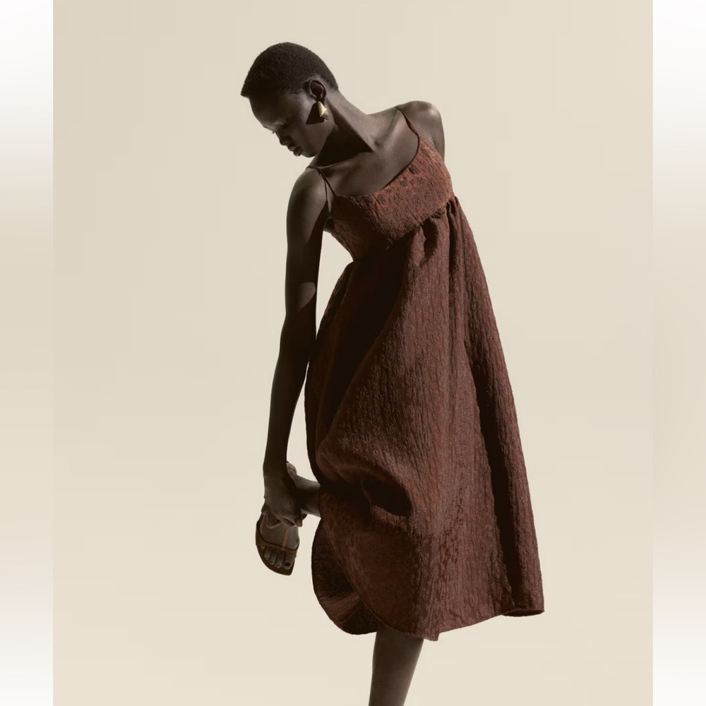 H&M Brown Textured jacquard weave strappy dress